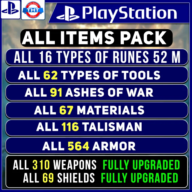 Elden Ring Playstation All Items Weapons + Shields Fully Upgraded